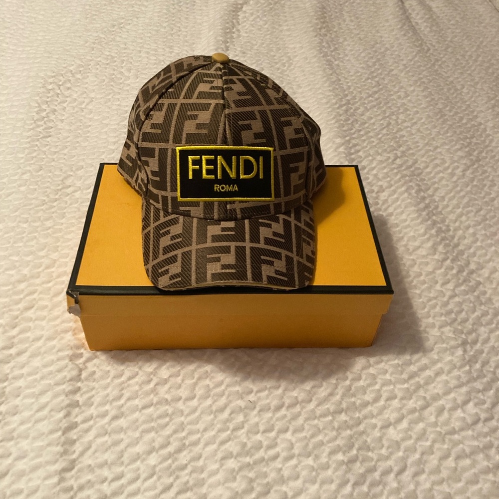 Fendi Brown and Yellow Logo Hat